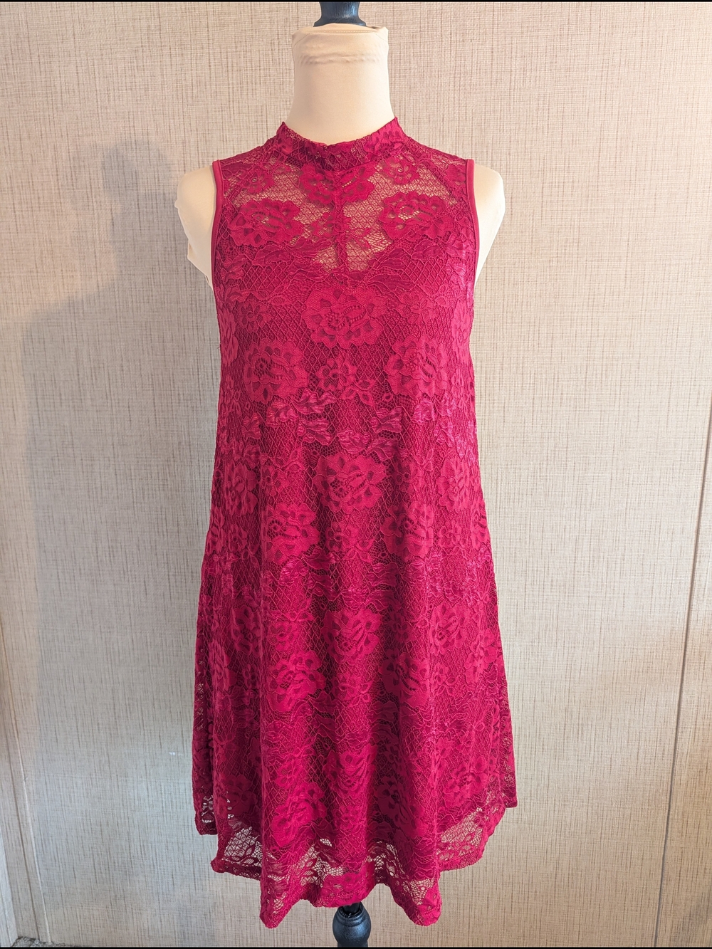 Liberty Love Fuchsia Lace High-Neck Swing Dress